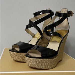 MICHAEL Michael Kors Black and Tan Wedge Sandals